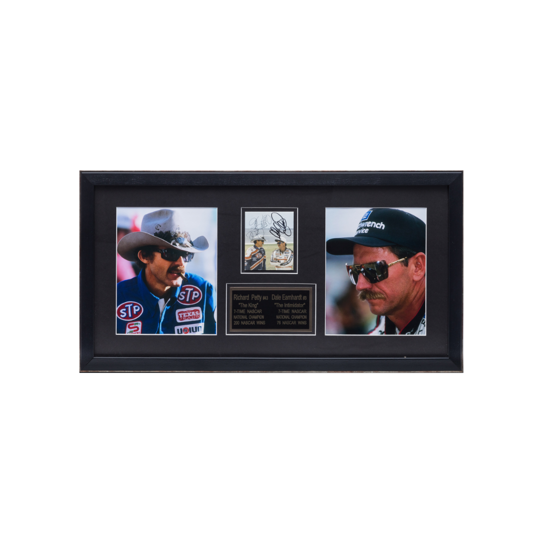 Richard Petty Dale Earnhardt Dual Autograph Framed Prints. COA Beckett