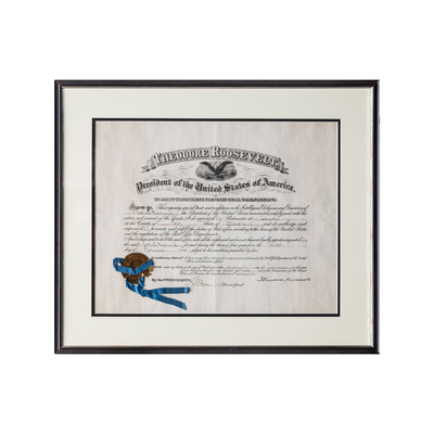 Theodore Roosevelt Signed Framed Postmaster Document